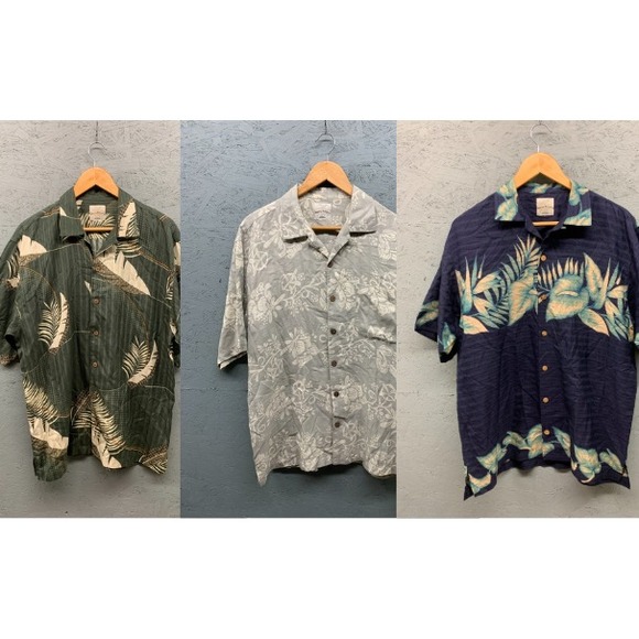 Tommy Bahama‎ Men's Hawaiian Shirt 100% Silk Short Sleeve Button Front Green XL